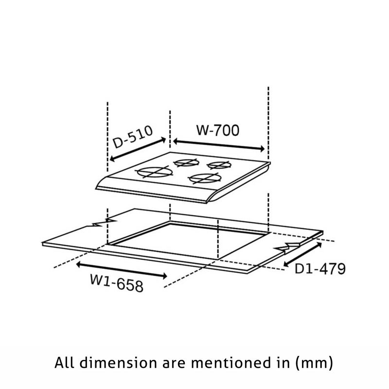 4 Burner Built-in Glass Hob with Forged Brass Double Ring Burner Auto Ignition (1074 SQ DB)