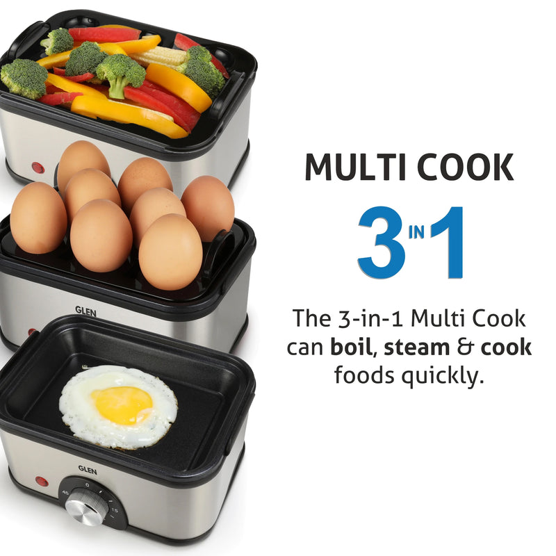 3 in 1 Electric Multi Cooker Egg Boiler - Steam, Cook & Boil, 45 Minutes Timer, 350W -(3035MC)