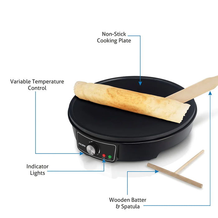 Electric Dosa Maker makes Crepe, Chilla 30CM Non-Stick Cooking Plate, Temperature Control - Black (3038)