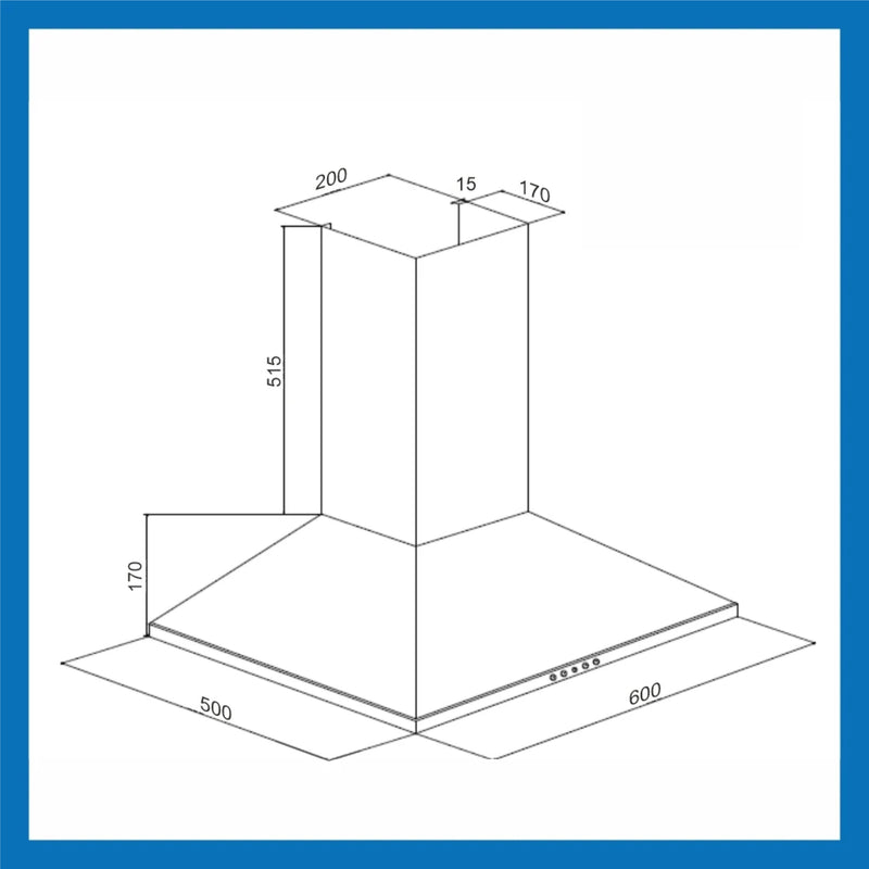 Electric Kitchen Chimney, Pyramid Shape Baffle filters 60cm 1250 m3/h - Black (6054 BL)