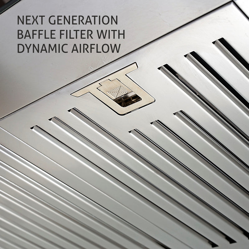 Kitchen Chimney Curved Glass, Push Buttons Baffle filter 90cm 1250 m3/h -Silver (6071 DX 90)