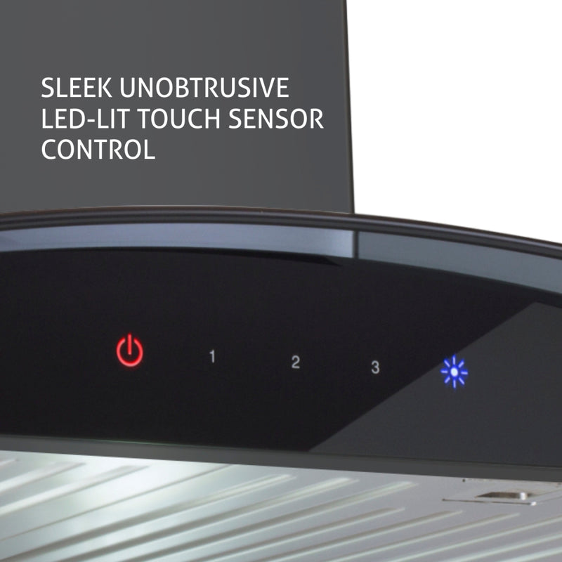 Kitchen Chimney Curved Glass with Touch Sensor Baffle filter 90cm 1250 m3/h - Black (6071 TS BL 90)