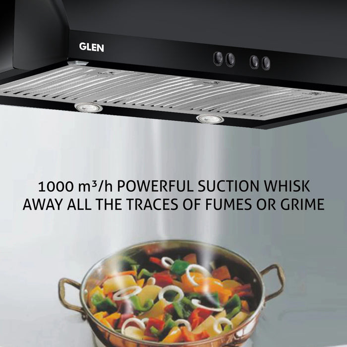 Straight Line Kitchen Chimney Push Button Baffle filters 90cm 1000 m³/h - Black (6014)