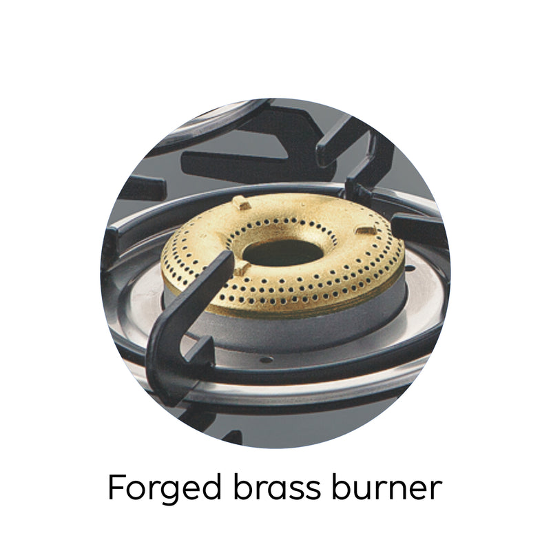 2 Burner LPG Glass Gas Stove with High Flame Forged Brass Burner (CT1021GTFBHF) - Manual/Auto Ignition