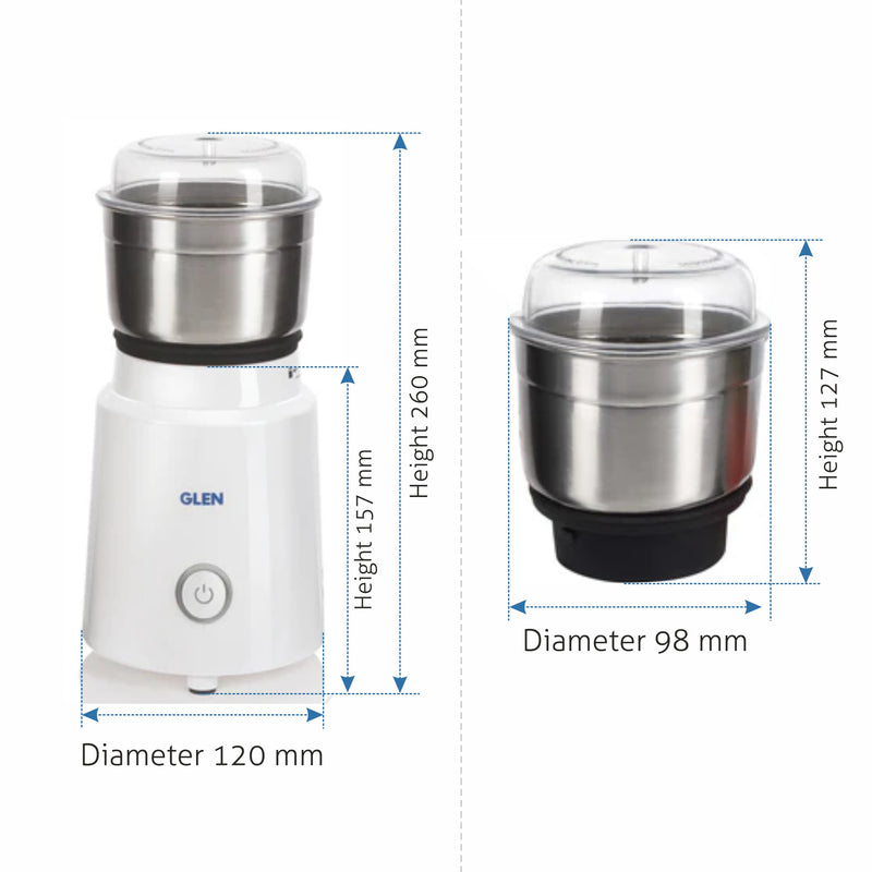 Electric Mini Grinder, 50gm SS Jar for Dry and Wet Grinding 350W - White (4045 NG)
