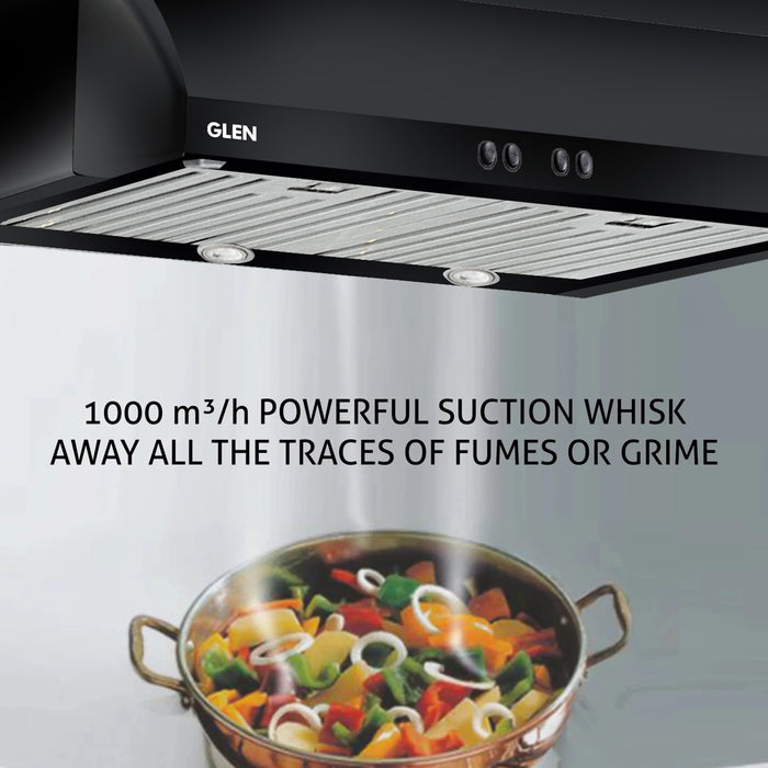 Straight Line Kitchen Chimney Push Button Italian Motors Baffle filters 60cm 1000 m³/h - Black (6014)