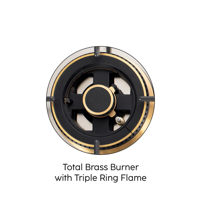 3 Burner Glass Gas Hob Top with Triple Ring, Total Double Ring Brass Burner (1073CIHTTDBTR)