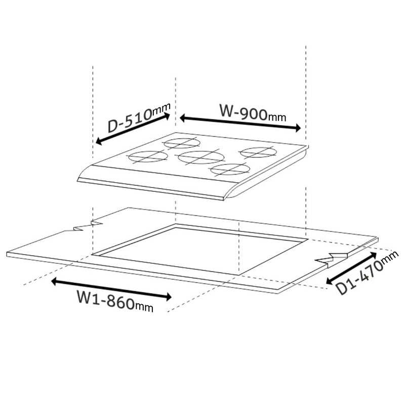 5 Burner Built-in Glass Gas Hob Triple Ring Burner Double Ring Forged Brass Burner Auto Ignition (1095 SQDBTR)