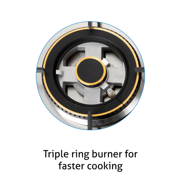 4 Burner Glass Gas Hob Top Mini Triple Ring Burner Double Ring Forged Brass Burner Auto Ignition (1074SQHTMTR)