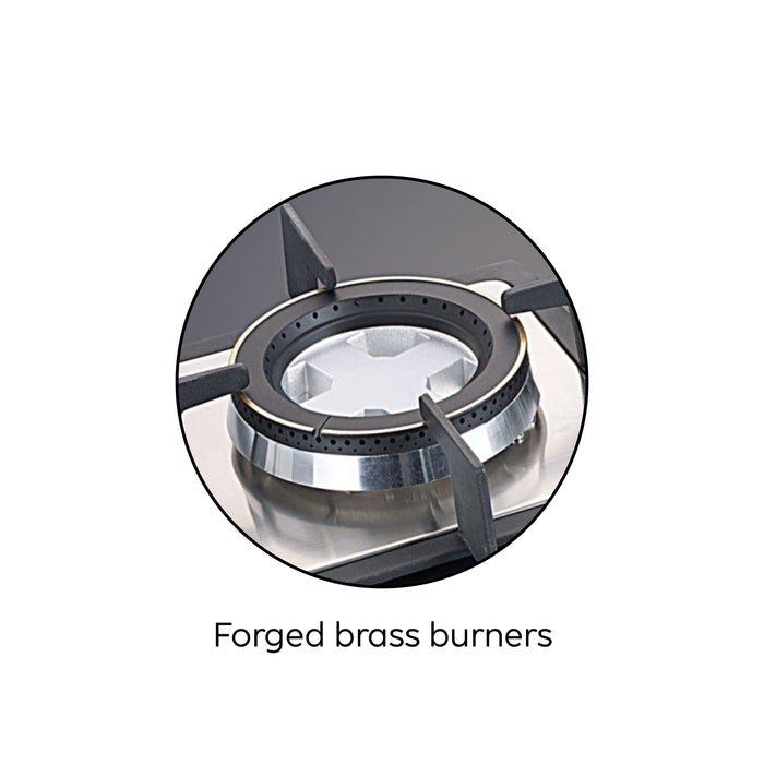 4 Burner Built-in Glass Hob with Forged Brass Double Ring Burner Auto Ignition (1074 SQ DB)