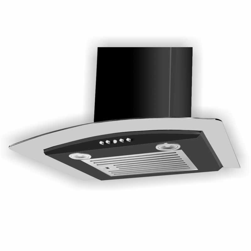 Kitchen Chimney Curved Glass with Push Button Baffle filters 60cm 1000 m3/h -Black (6071 EX BL)