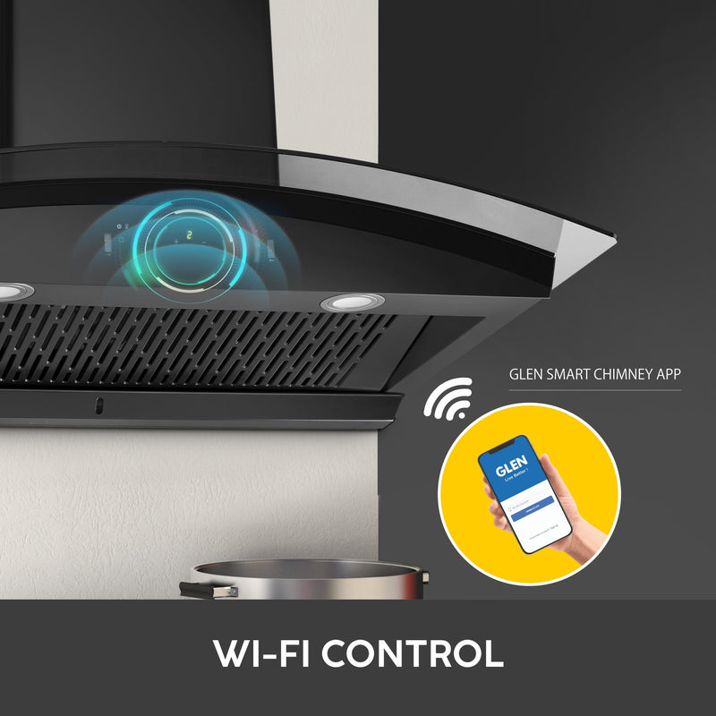 Auto Clean Chimney Curved Glass Filter-less with Wi-Fi Control 1400 m³/h - 60/76/90cm (CH 6068 AC BLS)