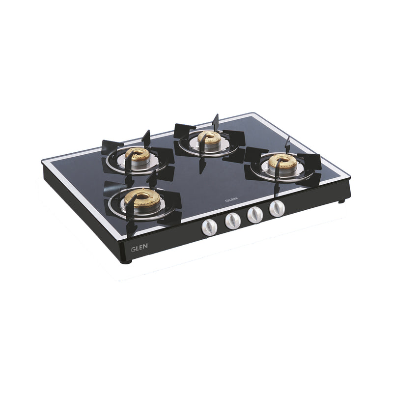 4 Burner Glass Gas Stove Mirror Finish 1 High Flame 3 Forged Brass Burner 70 CM Black (CT1048GTFBMBL)