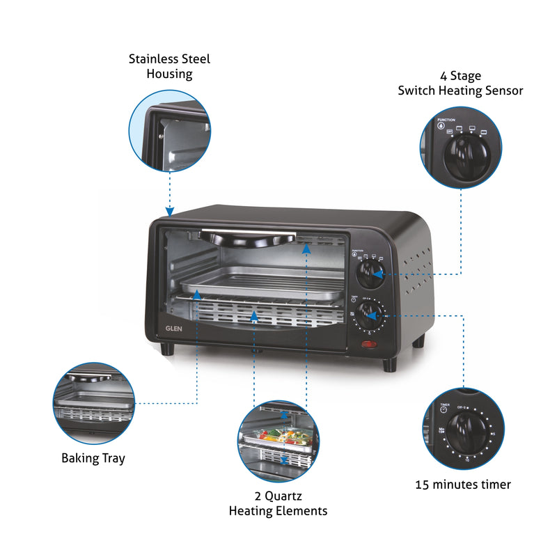 Toaster Griller - 9 Litre 800W Power Quartz Heating Elements - Black (5009)