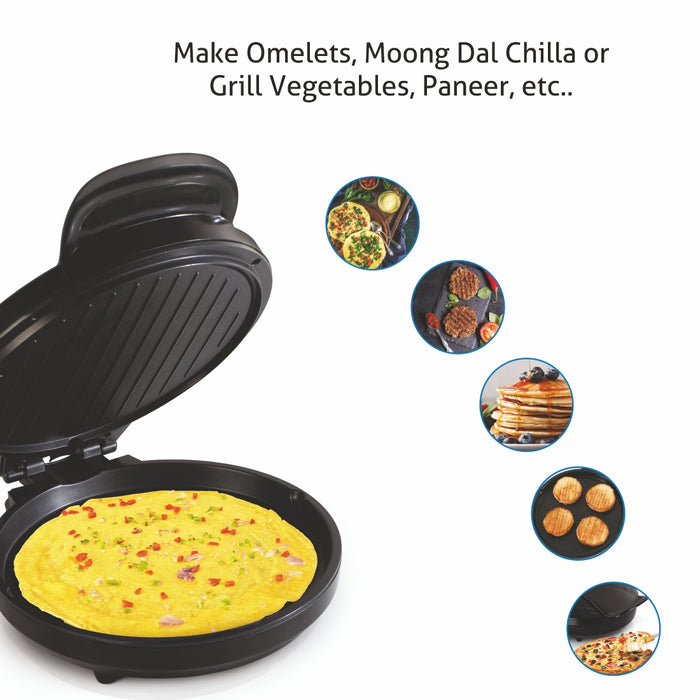 Electric Pizza Grill and Crepe Maker with 180-Degree Opening, Non-Stick Coating, 1200w - Silver (3033 PG)