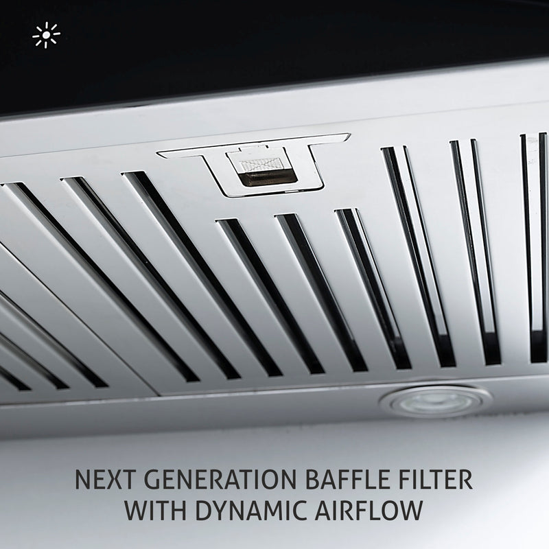 Kitchen Chimney Curved Glass, Glass Front Panel Baffle filter 90cm 1250 m3/h -Silver (6071 GF 90)