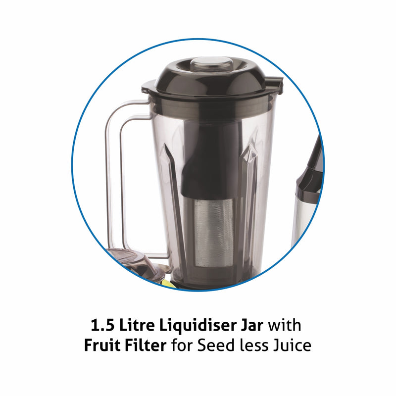 Mixer Grinder 750W 100% Copper Motor, 1 Transparent Jar, 3 Stainless Steel Jars, - Silver (4030 PLUS)