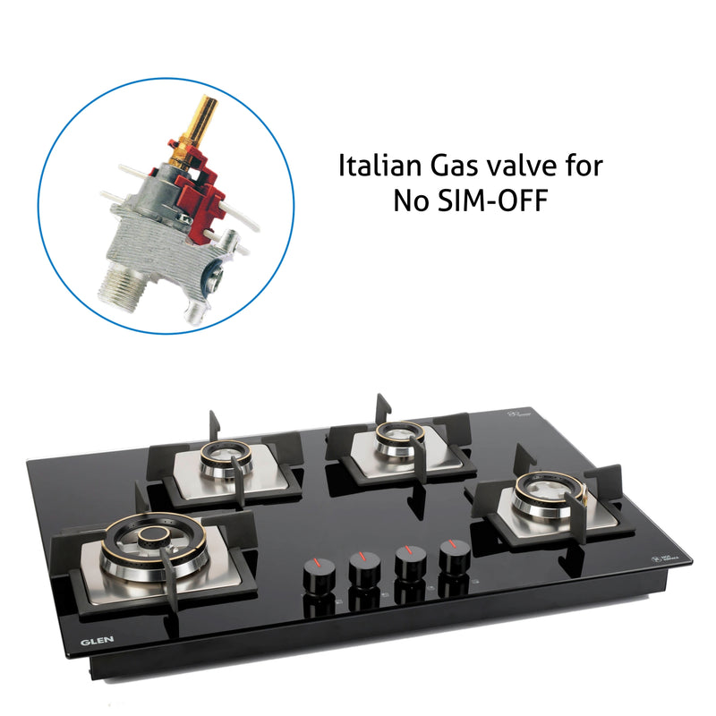 4 Burner Glass Hob with italian gas valve
