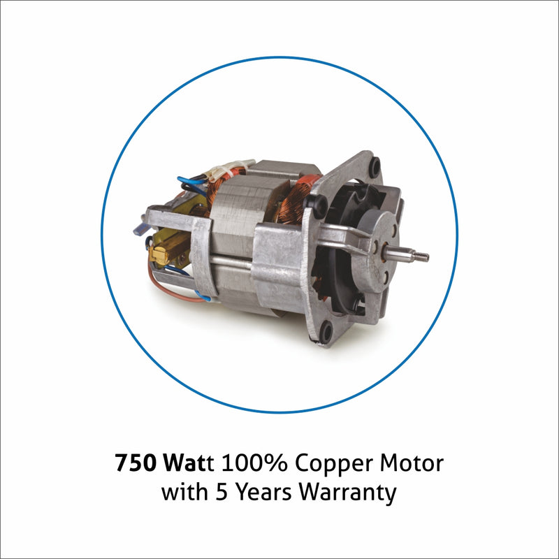 Mixer Grinder 750W 100% Copper Motor, 1 Transparent Jar, 3 Stainless Steel Jars, - Silver (4022 PLAT PLUS)