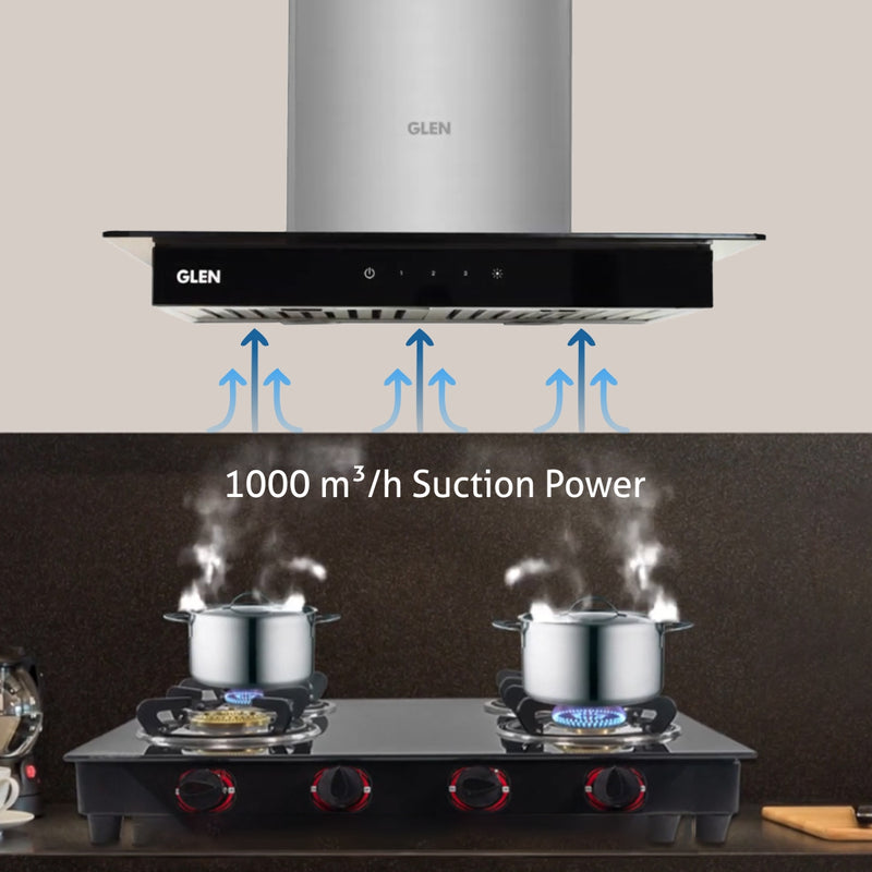 Designer Kitchen Chimney with Touch Sensor Baffle filters 60cm 1000 m3/h -Silver (6062 SX TS)