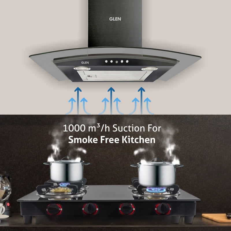 Kitchen Chimney Curved Glass with Push Button Baffle filters 60cm 1000 m3/h -Black (6071 EX BL)