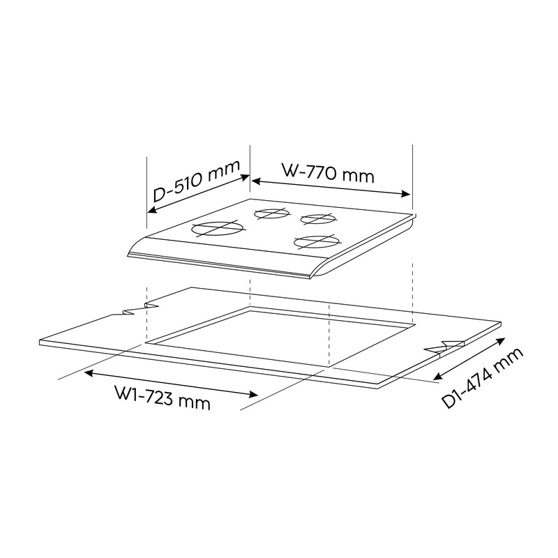 4 Burner Glass Gas Hob Top Mini Triple Ring Burner Double Ring Total Brass Burner Auto Ignition (1074SQHTT2TRMG)