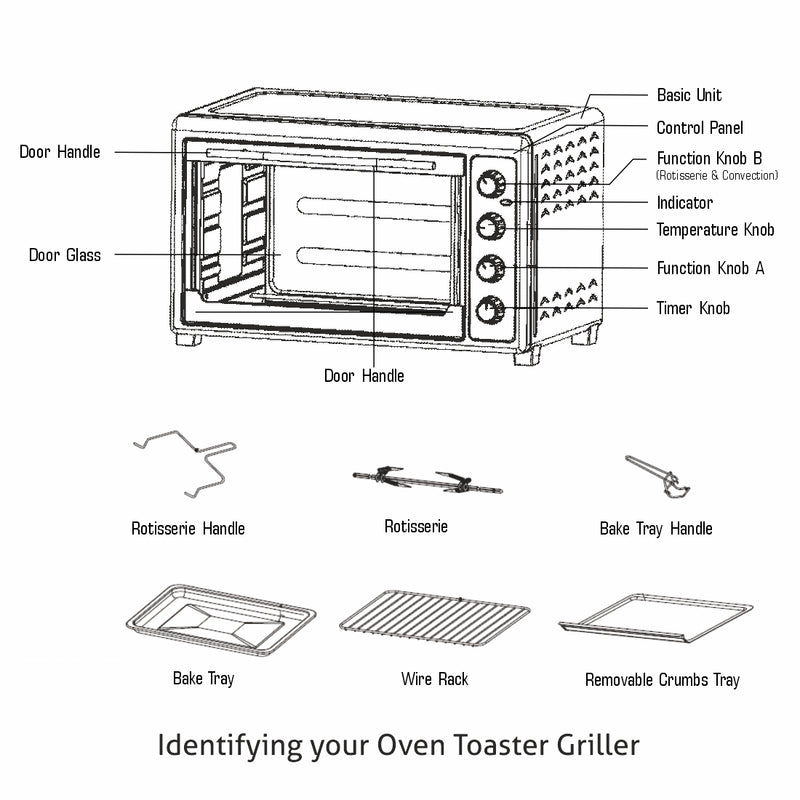 Oven Toaster Griller (OTG) -60 Litres, Rotisserie, Convection Fan, Capillary Thermostat, 2500W - Black (SA5060)