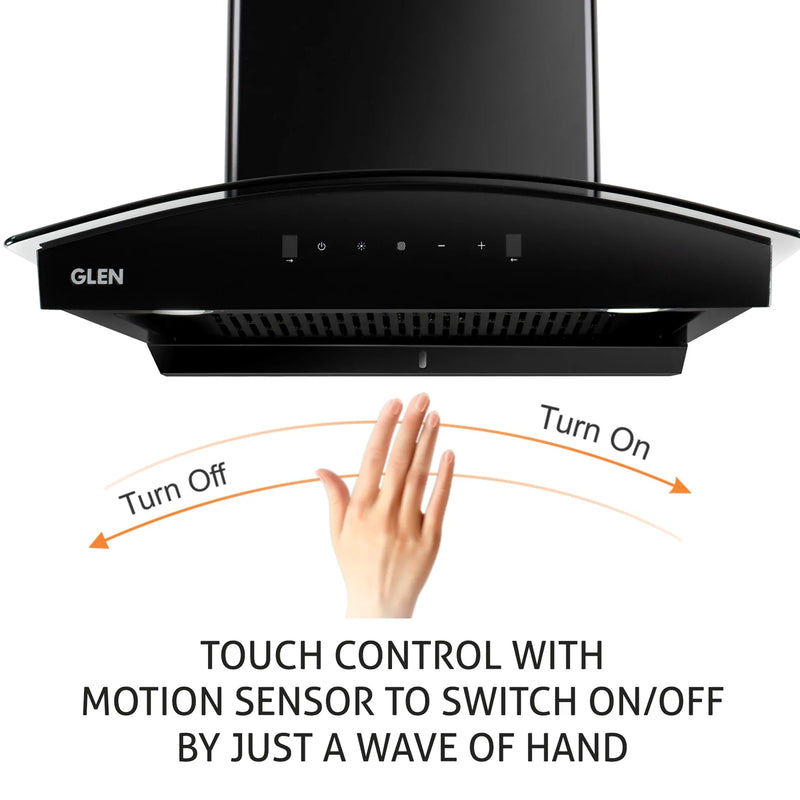 Auto Clean Chimney Curved Glass Filter-less with Motion Sensor, 1400 m³/h - 60/76/90cm (6068 BL MS AC)