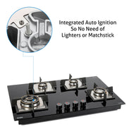 4 Burner Glass Hob with auto ignition