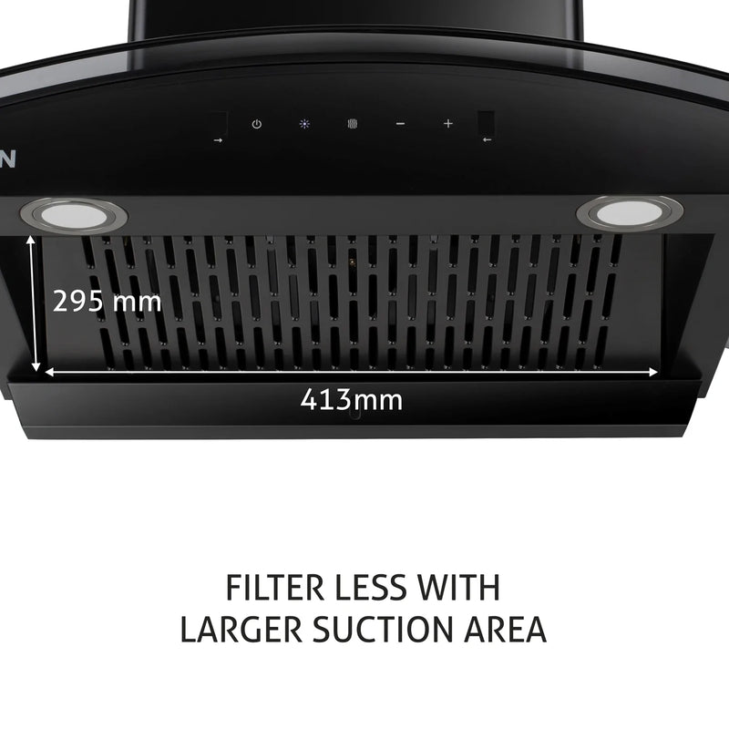 Auto Clean Chimney Curved Glass Filter-less with Motion Sensor, 1400 m³/h - 60/76/90cm (6068 BL MS AC)