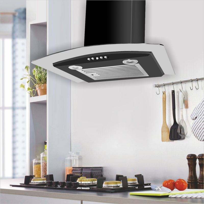 Kitchen Chimney Curved Glass with Push Button Baffle filters 60cm 1000 m3/h -Black (6071 EX BL)