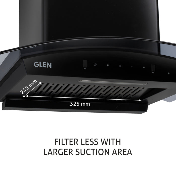 Auto Clean Curved Glass Filter less Kitchen Chimney with Motion Sensor 60cm, 1200 m3/h (6059 BL Auto Clean 60cm)