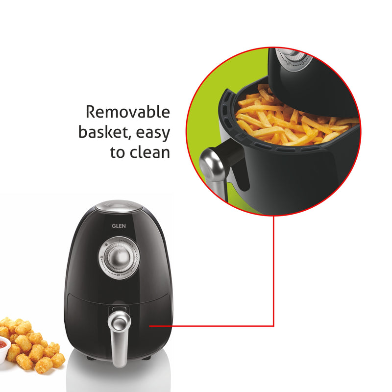 Electric Mini Air Fryer 2 Litres, 800W, Preset Temperature Control -Black & Silver (3045)