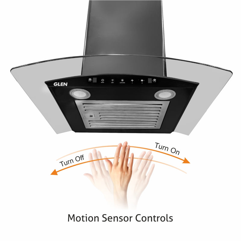 Auto Clean Chimney Curved Glass Baffle Filters with Motion Sensor 60/90cm 1200 m³/h - Black (6063 BL)
