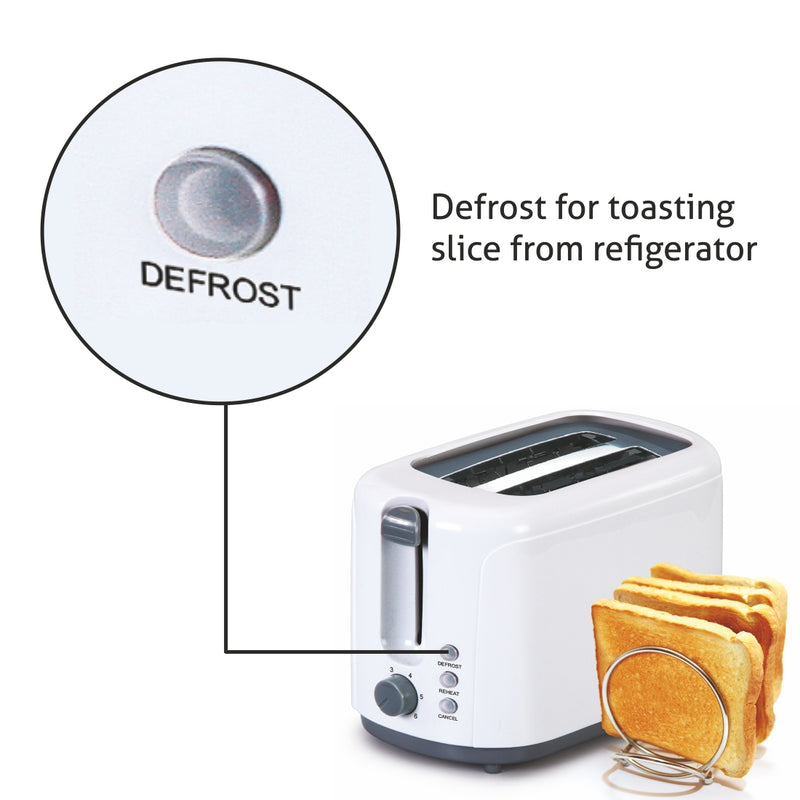 Electric Auto Pop-up 2 Slice Toaster, 750W, 6 Level Browning Control, Removable Crumb Tray - White (3019)