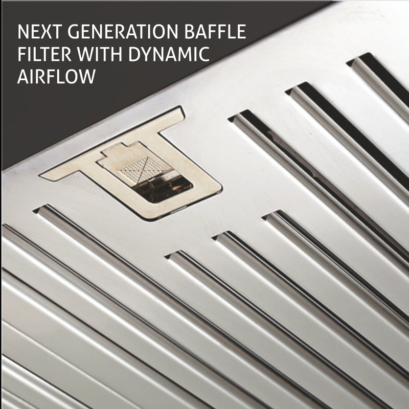 Designer Kitchen Chimney Black Glass Baffle filters 60cm 1000 m3/h -Black (6077 BL)