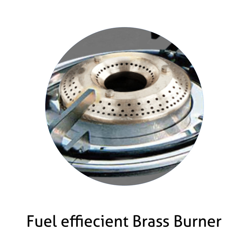 3 Burner Glass Gas Stove with High Flame Brass Burner Double Drip Tray (CT032GTHFBBDDBL) - Manual/Auto Ignition