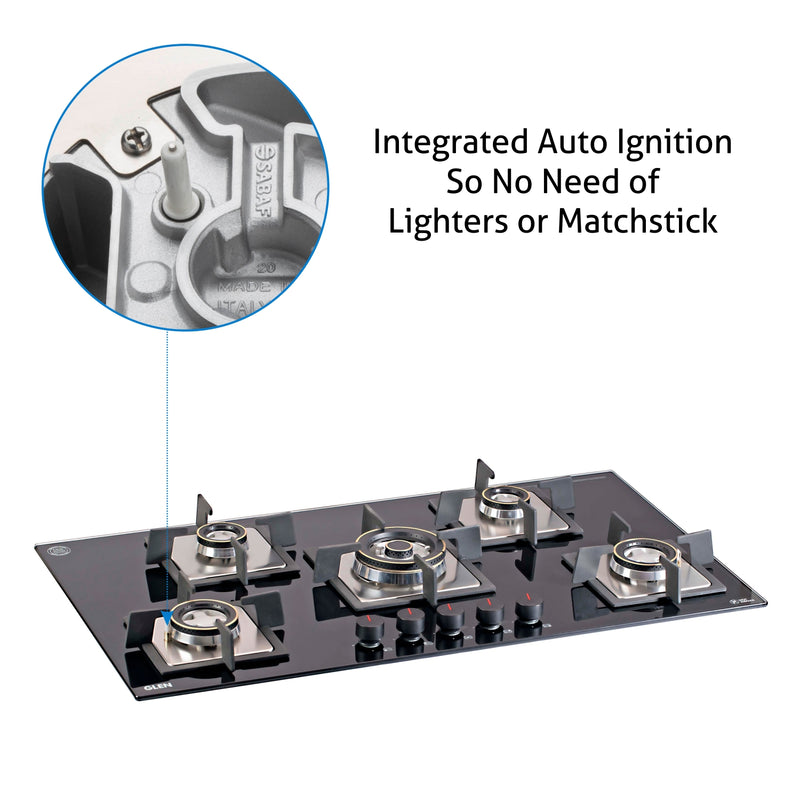 5 Burner Built-in Hob Triple Ring Double Ring Forged Brass Burner Flame Failure Device Auto Ign (1095 SQDBTRFFD)
