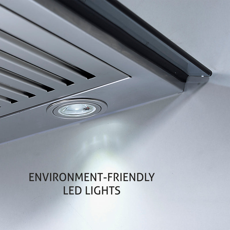 Kitchen Chimney Curved Glass, Glass Front Panel Baffle filter 90cm 1250 m3/h -Silver (6071 GF 90)