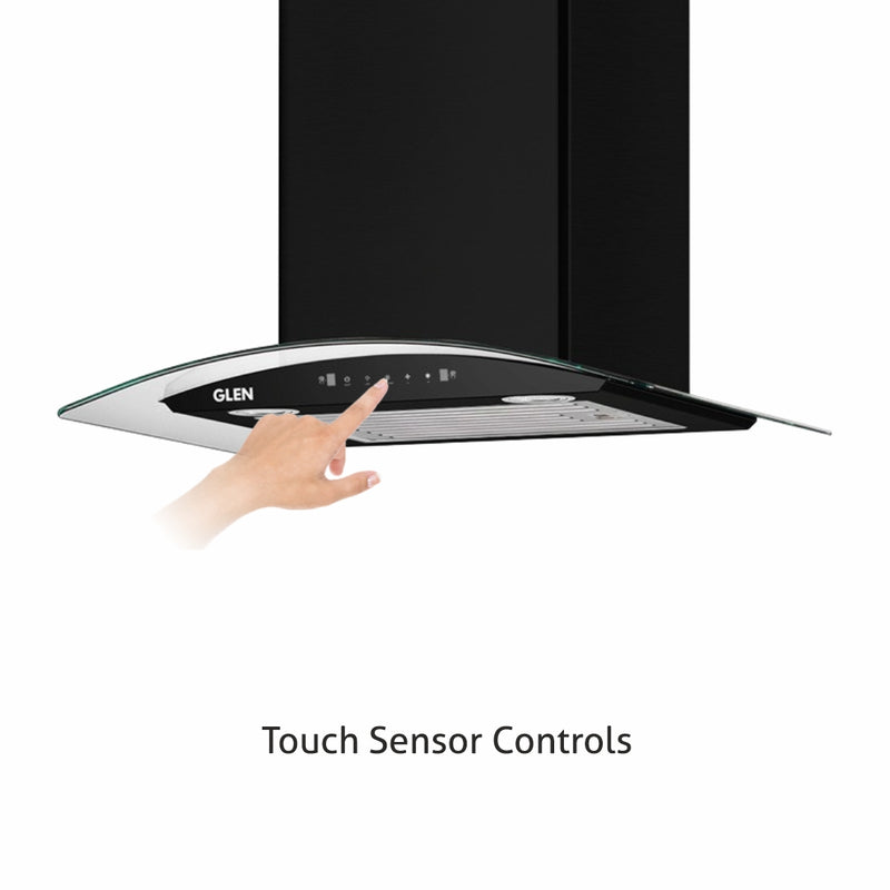 Auto Clean Chimney Curved Glass Baffle Filters with Motion Sensor 60/90cm 1200 m³/h - Black (6063 BL)