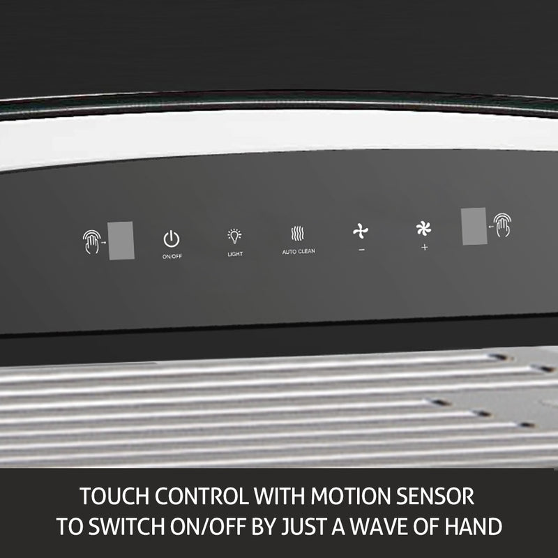 Auto Clean Chimney Curved Glass Baffle Filters with Motion Sensor 60/90cm 1200 m³/h - Black (6063 BL)