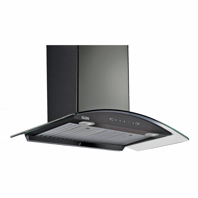 Auto Clean Curved Glass Kitchen Chimney, Baffle Filters, Motion Sensor 1200 m3/h 60cm - Black (6066 MS AC BL)