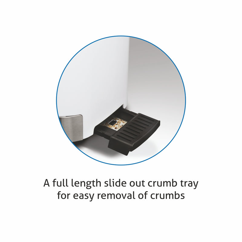 Electric Auto Pop-up Toaster, 2 Slice 800W, 7 Level Browning Control, Removable Crumb Tray - White (3012)