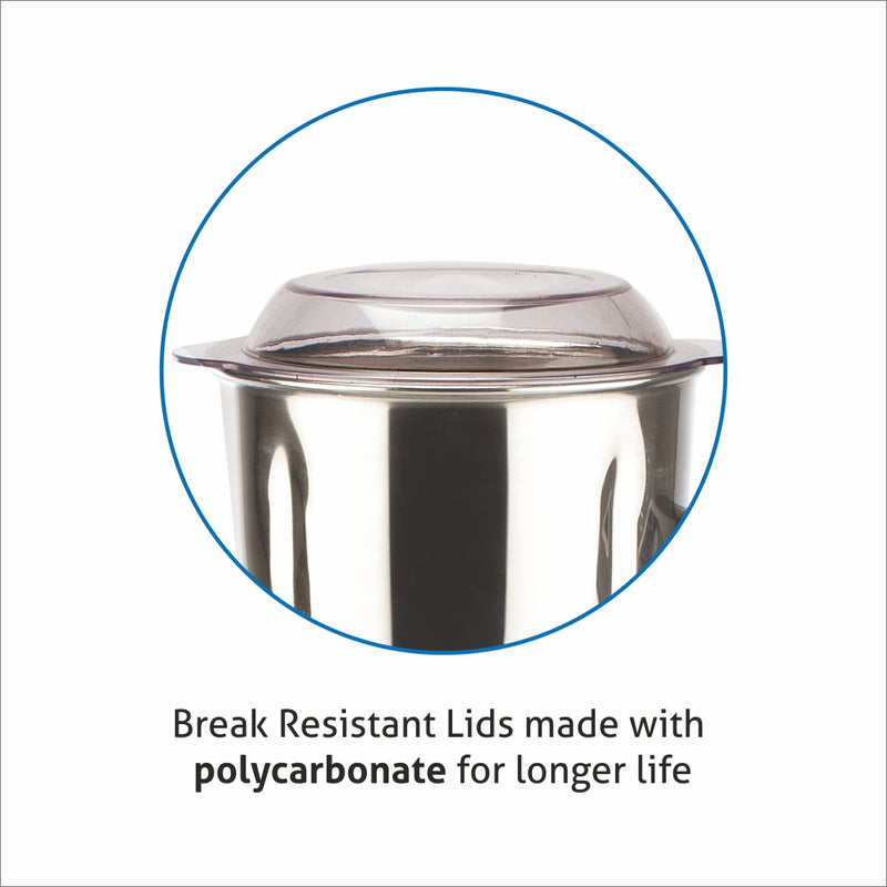 Mixer Grinder 750W 100% Copper Motor, 1 Transparent Jar, 3 Stainless Steel Jars, - Silver (4022 PLAT PLUS)