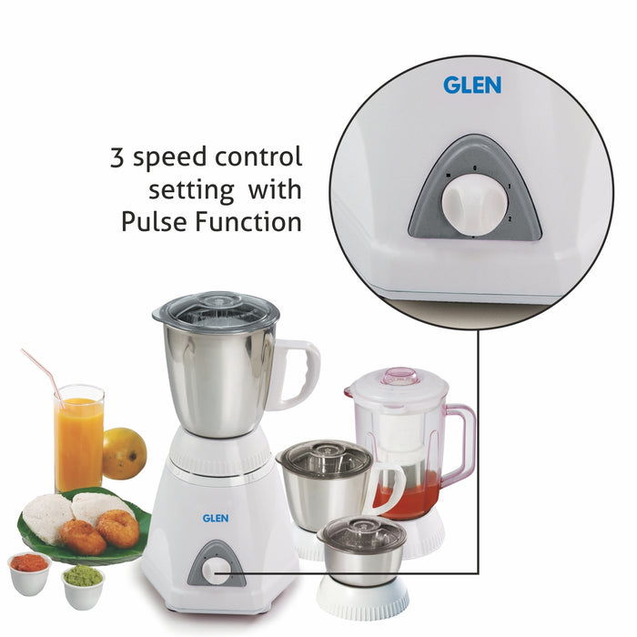Mixer Grinder 750W with 1 Liquidiser Jar with Fruit Filter 3 Stainless Steel Jars - White (4026 Plus)