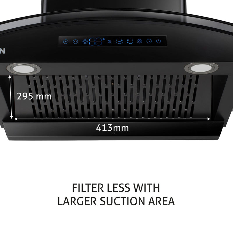 Auto Clean Curved Glass Chimney with Inverter Technology, BLDC Motor 1400 m³/h - 60/76/90cm (6069 BL BLDC AC )