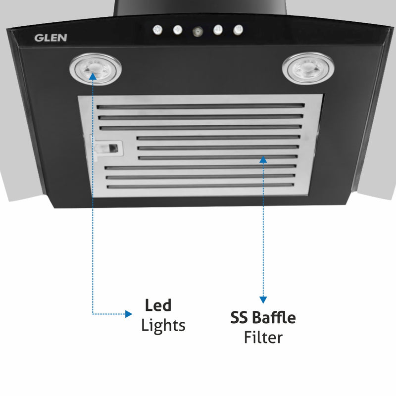 Kitchen Chimney Curved Glass with Push Button Baffle filters 60cm 1000 m3/h -Black (6071 EX BL)