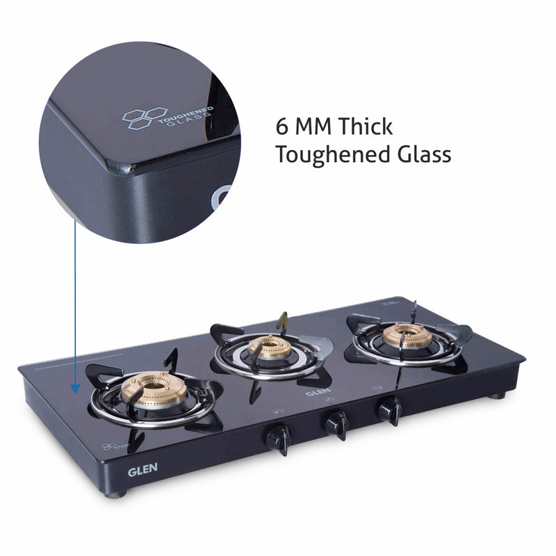 3 Burner Glass Gas Stove with 6mm thick toughened glass
