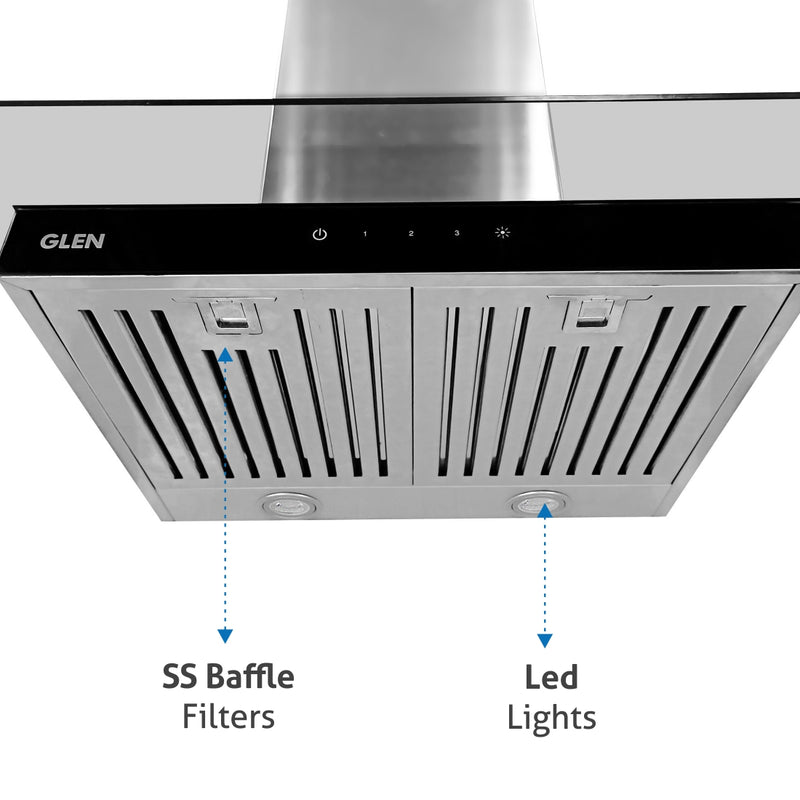 Designer Kitchen Chimney with Touch Sensor Baffle filters 60cm 1000 m3/h -Silver (6062 SX TS)