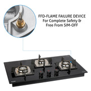 3 Burner Glass Hob with flame failure devvice